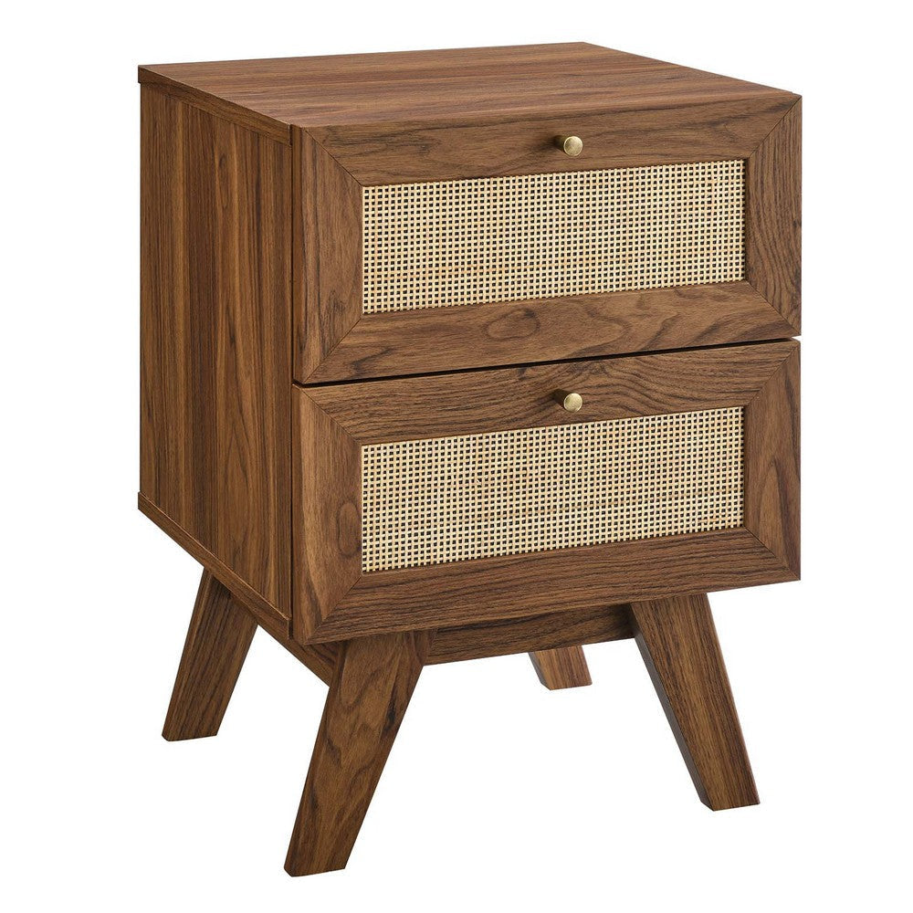 Modway Soma Modern Rattan, 2-Drawer Nightstand, Walnut