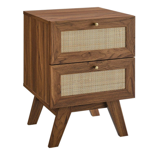 Modway Soma Modern Rattan 2-Drawer Nightstand Walnut MDY-MOD-7050-WAL