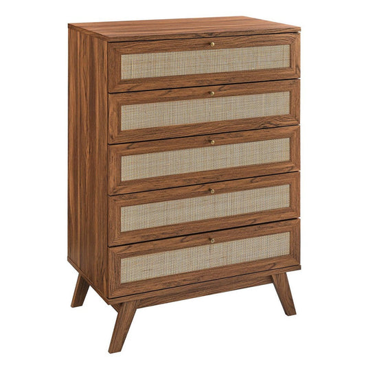 Modway Soma 5 Chest of Drawers in Walnut, 31 x 18.5 x 44.5