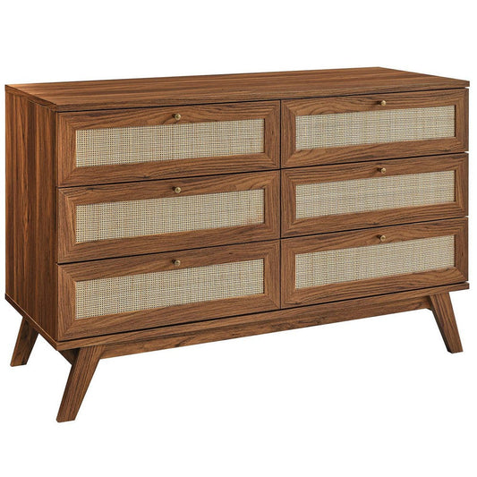 Modway Soma Modern Rattan 6-Drawer Dresser Walnut MDY-MOD-7053-WAL