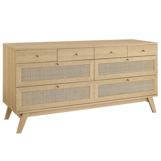 Modway Soma Modern Rattan 8-Drawer Double Dresser Oak MDY-MOD-7054-OAK