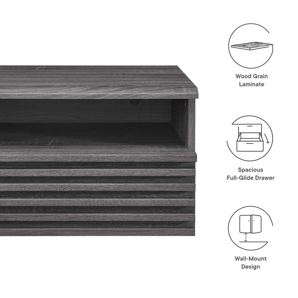 Modway Render Mid-Century Modern Wall-Mount Nightstand Charcoal