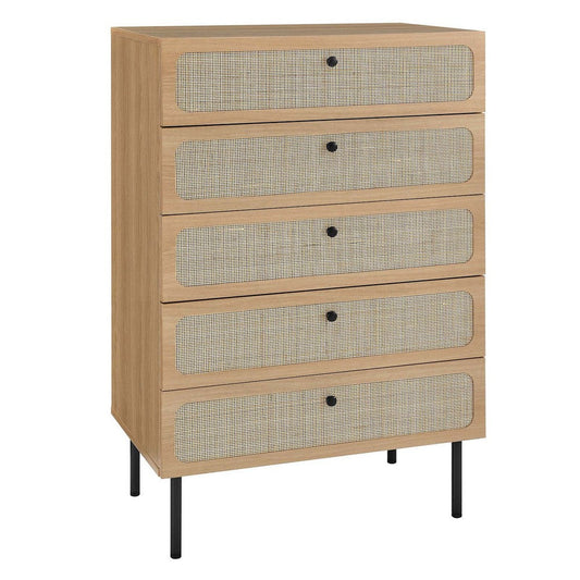 Modway Chaucer Dresser, 5-Drawer Chest, Oak