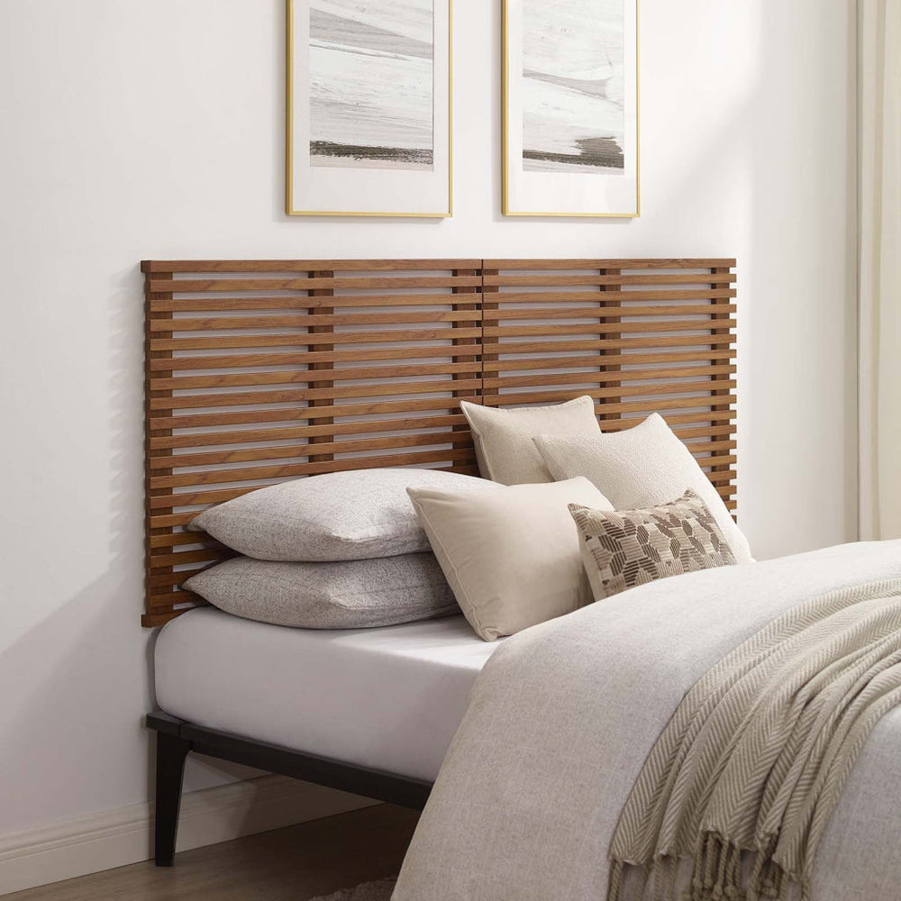 Modway Render Mid-Century Modern Wall-Mount Headboard in Walnut, King (U.S. Standard)