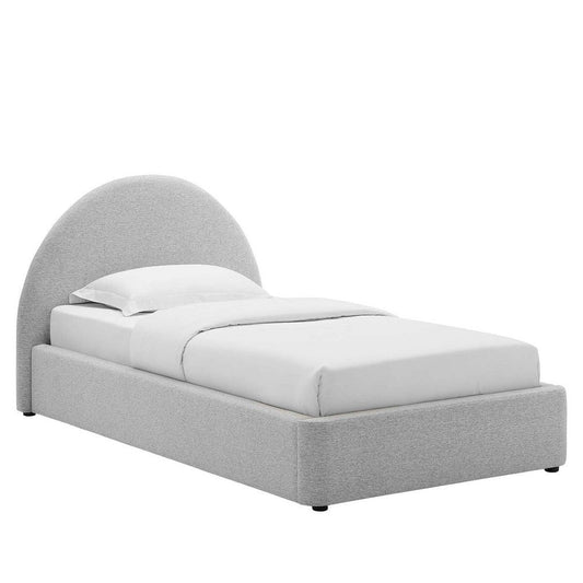 Modway Resort Twin Size Platform Bed with Arch Shaped Round Headboard in Heathered Weave Light Gray Woven Heathered Fabric Upholstery Soft