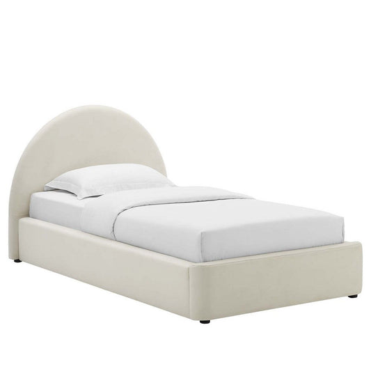 Modway Resort Twin Size Platform Bed with Arch Shaped Round Headboard in Alabaster Upholstered Bed Frameain-Resistant Performance Velvet