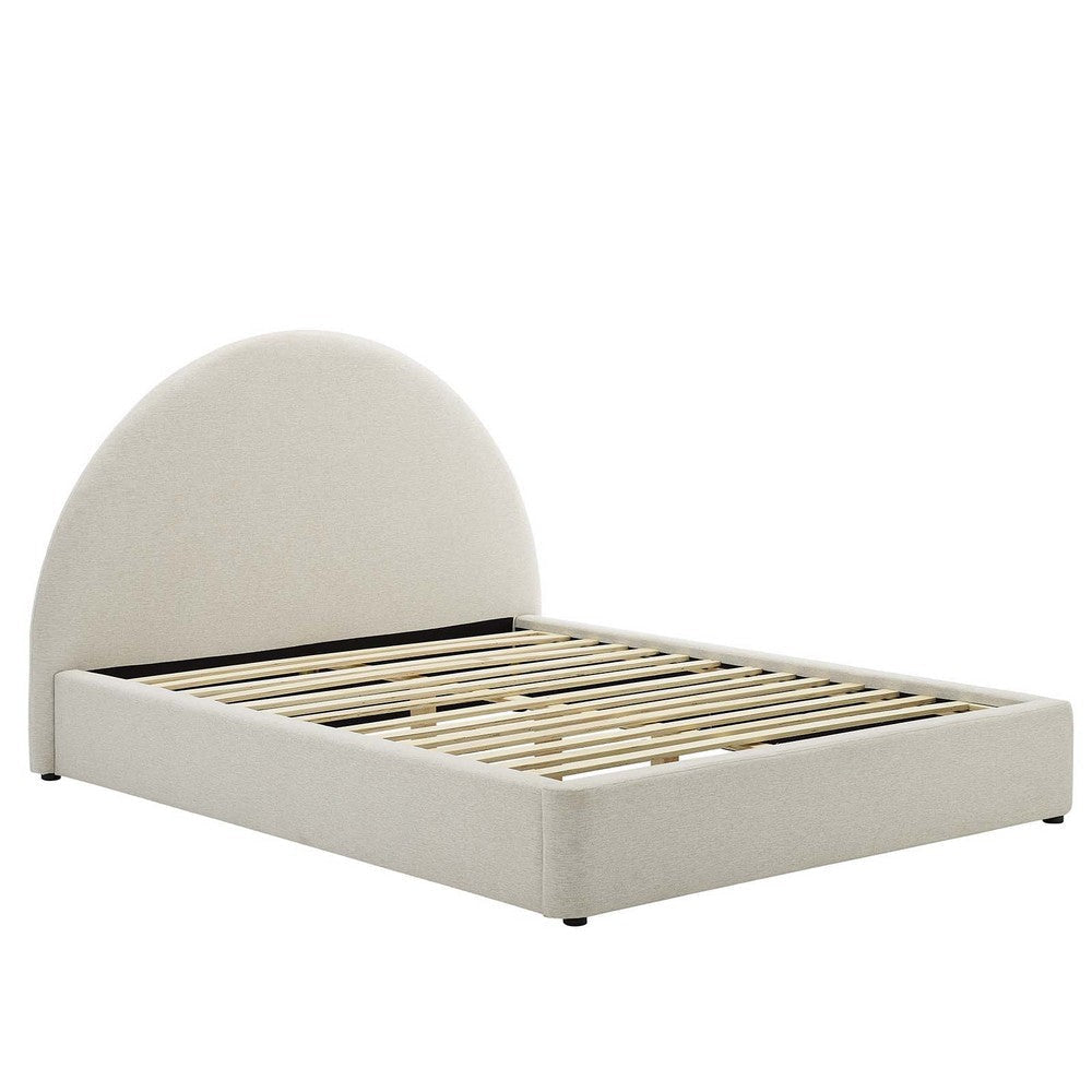 Modway Resort Full Size Platform Bed with Arch Shaped Round Headboard in Heathered Weave Ivory Woven Heathered Fabric Upholstery Soft Cloud