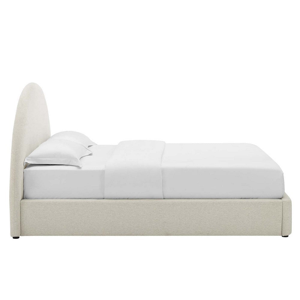 Modway Resort Full Size Platform Bed with Arch Shaped Round Headboard in Heathered Weave Ivory Woven Heathered Fabric Upholstery Soft Cloud