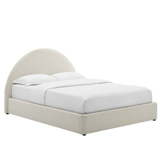 Modway Resort Full Size Platform Bed with Arch Shaped Round Headboard in Heathered Weave Ivory Woven Heathered Fabric Upholstery Soft Cloud