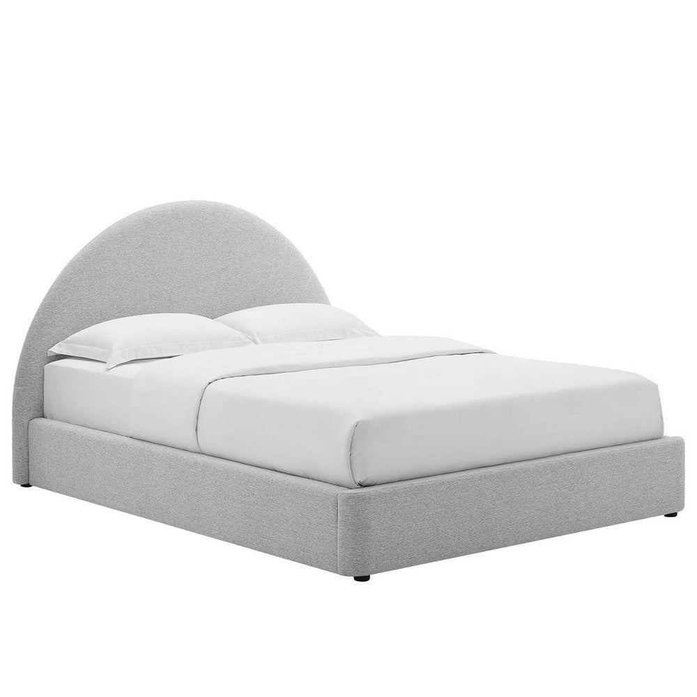 Modway Resort Full Size Platform Bed with Arch Shaped Round Headboard in Heathered Weave Light Gray Woven Heathered Fabric Upholstery Soft