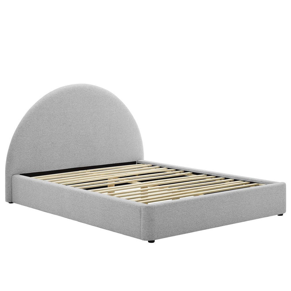 Modway Resort Full Size Platform Bed with Arch Shaped Round Headboard in Heathered Weave Light Gray Woven Heathered Fabric Upholstery Soft