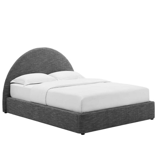 Modway Resort Full Size Platform Bed with Arch Shaped Round Headboard in Heathered Weave Slate Woven Heathered Fabric Upholstery Soft Cloud