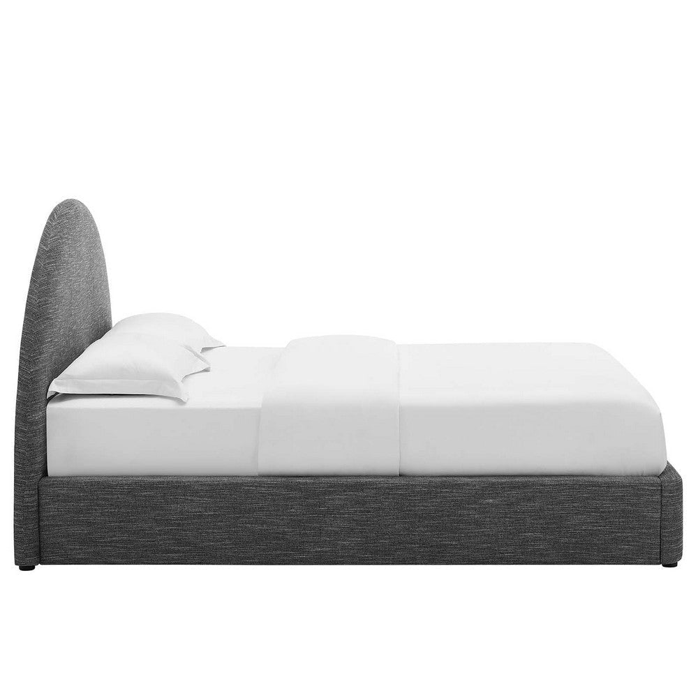 Modway Resort Full Size Platform Bed with Arch Shaped Round Headboard in Heathered Weave Slate Woven Heathered Fabric Upholstery Soft Cloud