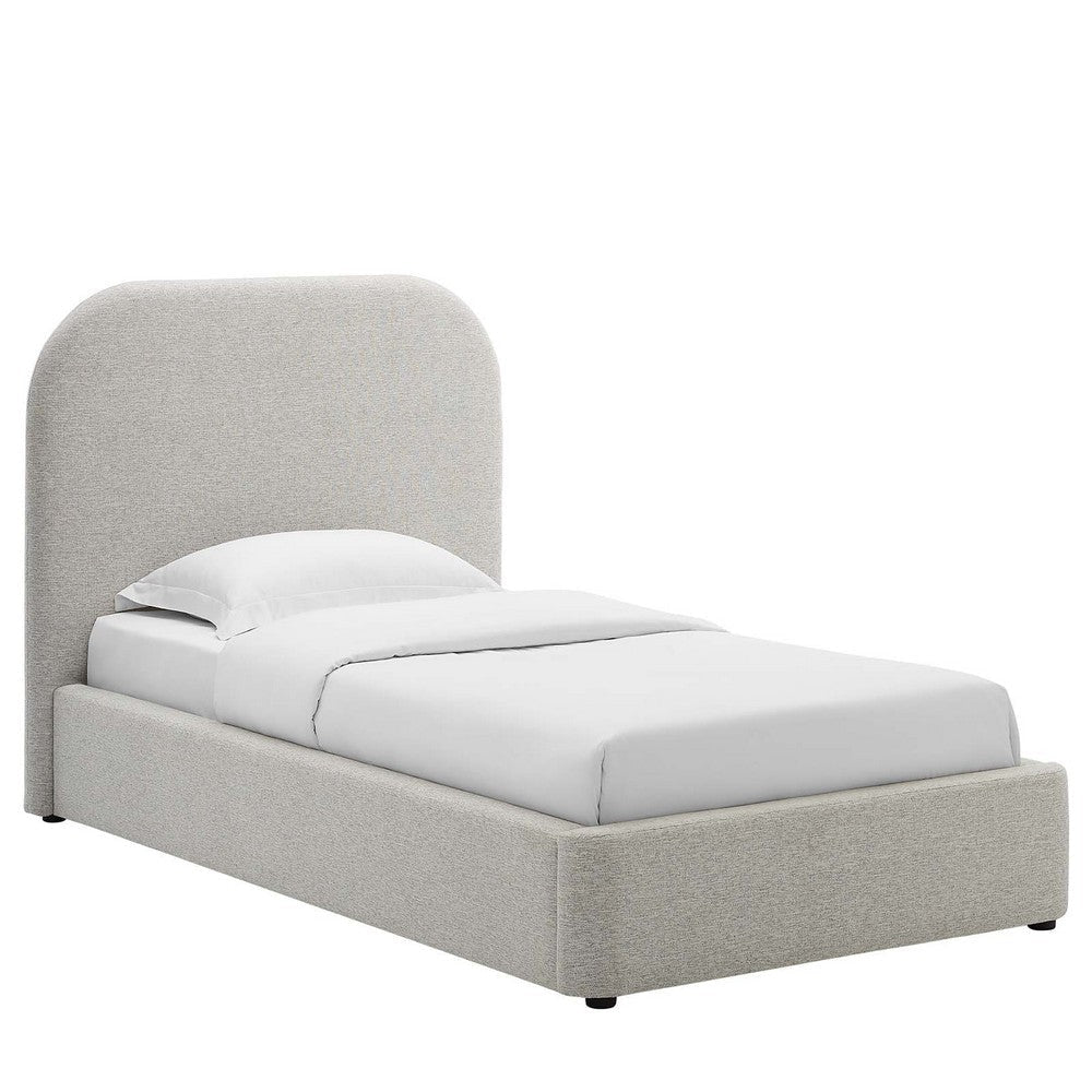 Modway Keynote Modern Bed Frame, Twin Size with Curve Shaped Headboard in Heathered Weave Light Gray, Woven Heathered Fabric Upholstery, Twin Size Platform Bed, Soft Cloud Bed Frame