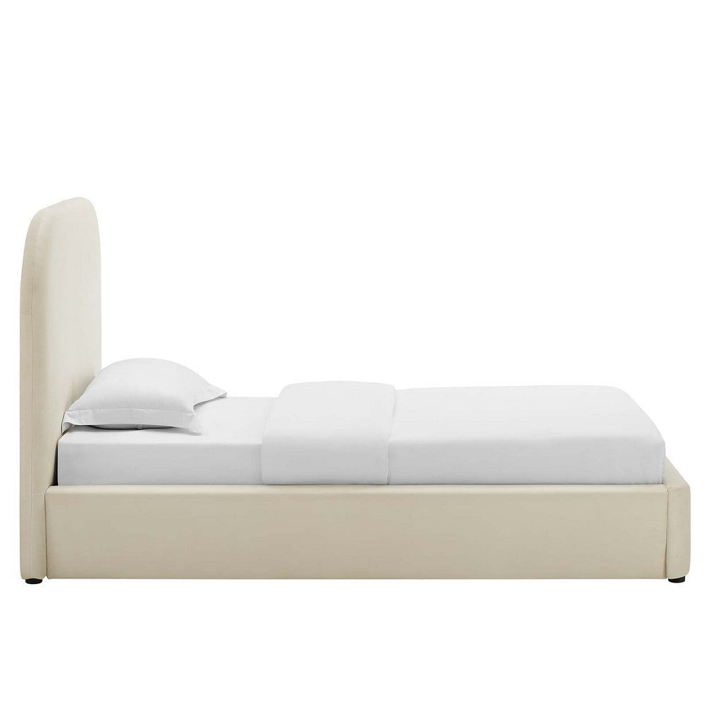 Modway Keynote Modern Bed Frame Twin Size with Curve Shaped Headboard in Alabaster Performance Velvet Upholstered Bed Frame Twin Size