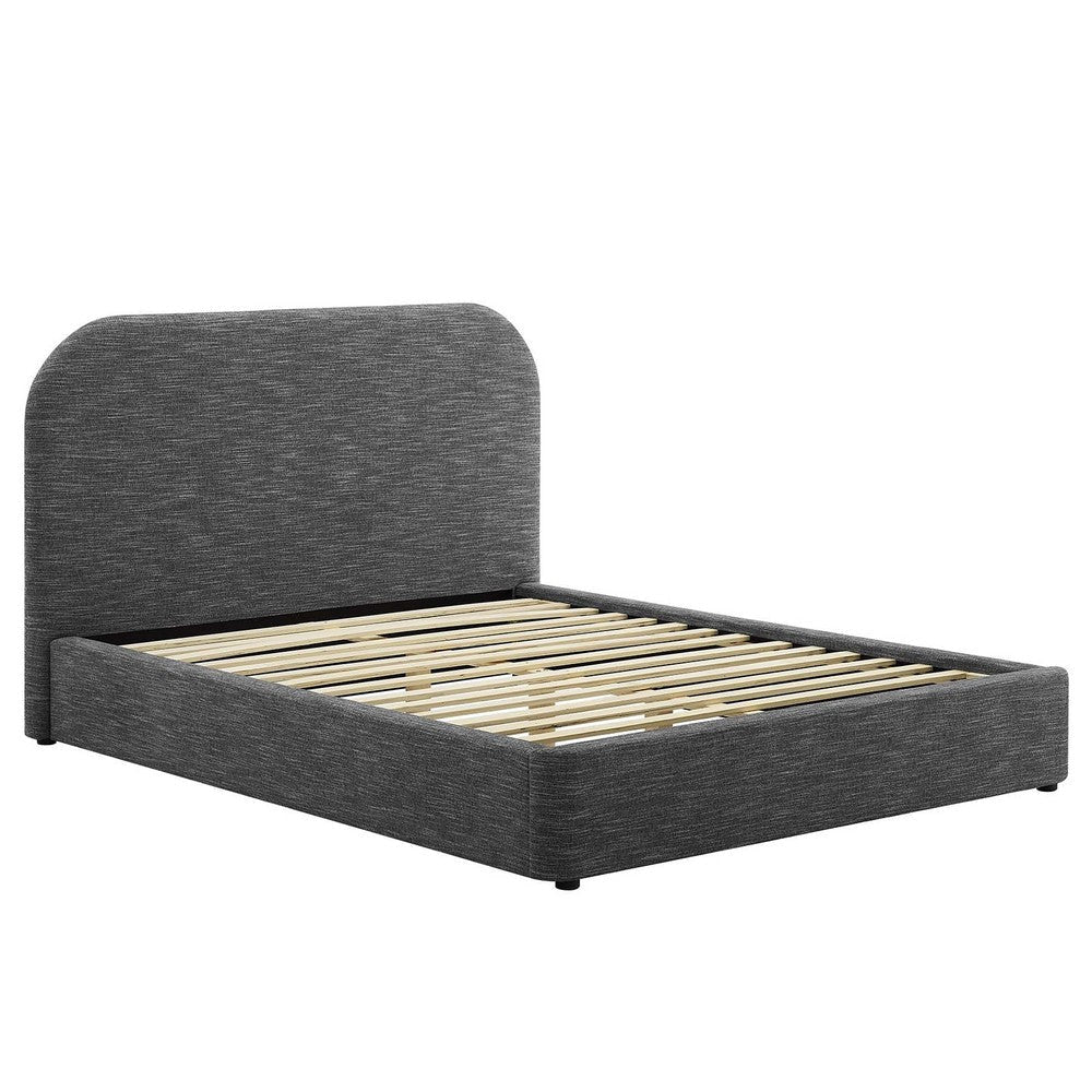 Modway Keynote Modern Full Bed Frame with Curve Shaped Headboard in Heathered Weave Slate Woven Heathered Fabric Upholstery Full Size