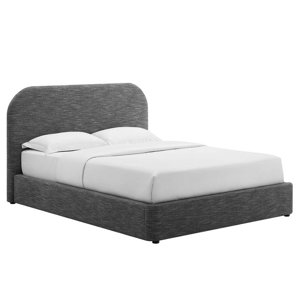 Modway Keynote Modern Full Bed Frame with Curve Shaped Headboard in Heathered Weave Slate Woven Heathered Fabric Upholstery Full Size