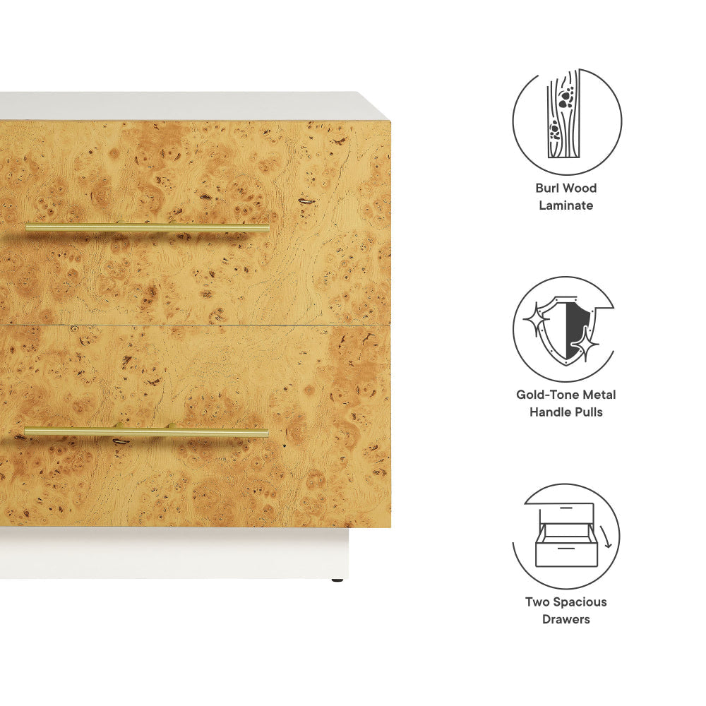 Abel 2-Drawer Burl Wood Nightstand by Modway MDY-MOD-7159-WHI-BUR