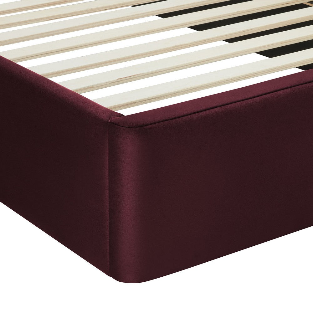 Modway Solana Full Size Performance Velvet Platform Bed in Mulberry – Upholstered Double Bed Frame with Soft Arch Shaped Padded Headboard –