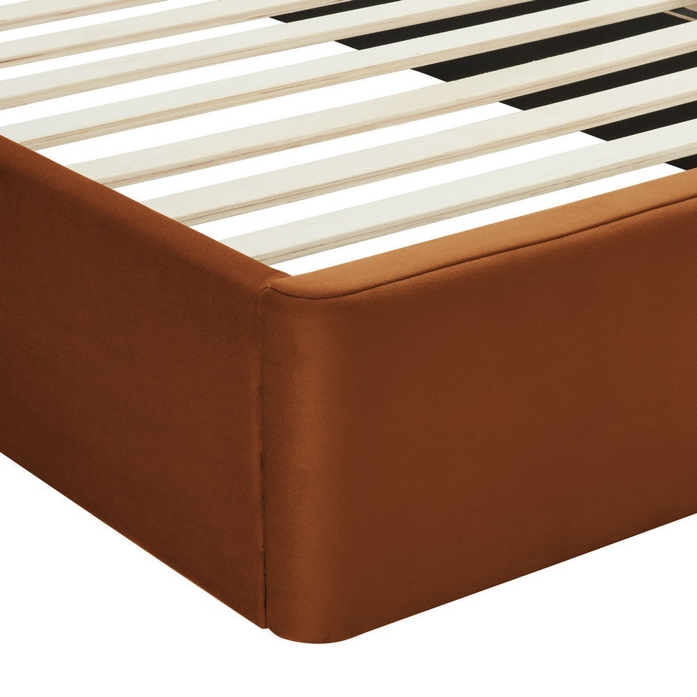 Modway Solana Full Size Performance Velvet Platform Bed in Rust – Upholstered Double Bed Frame with Soft Arch Shaped Padded Headboard –
