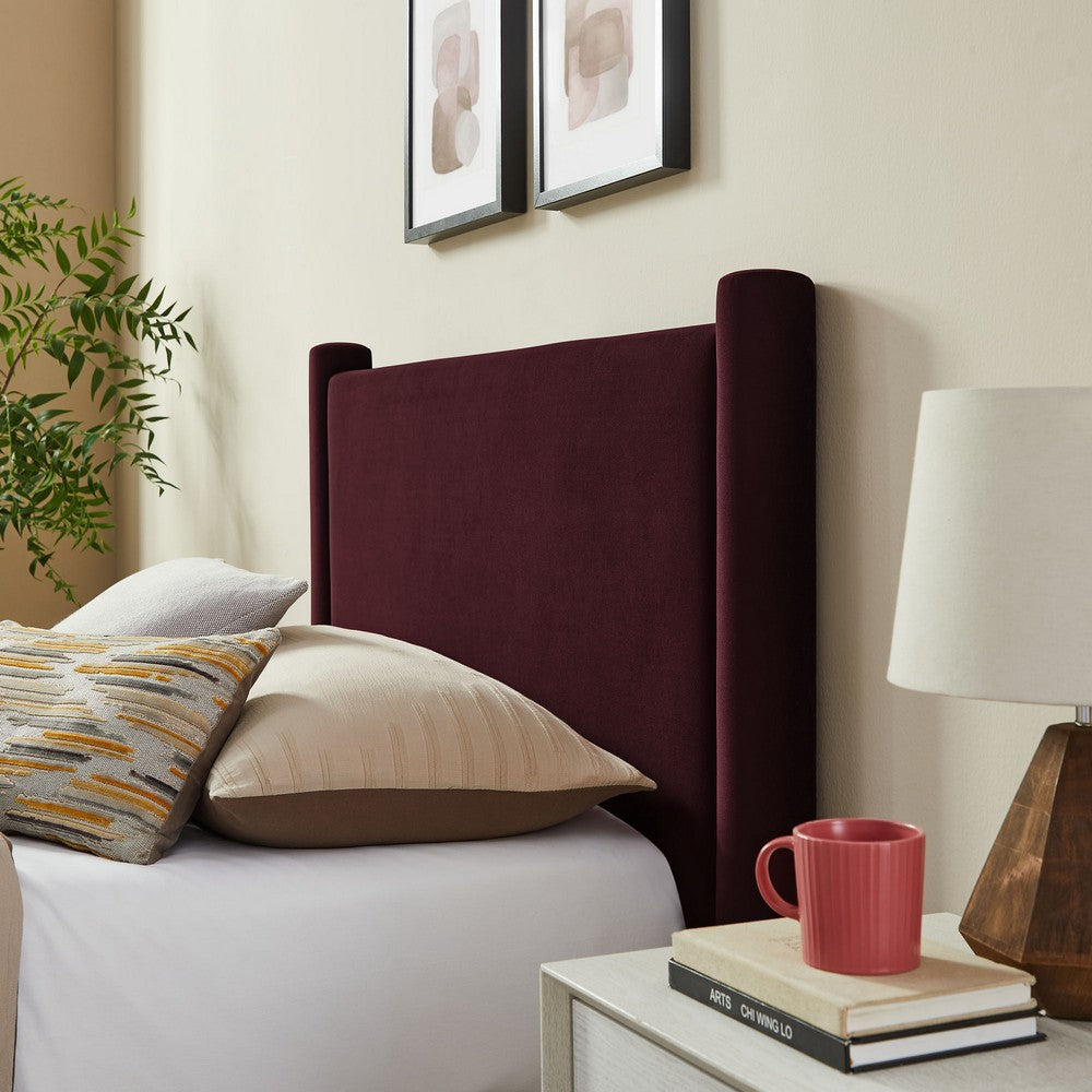 Modway Rael Twin Platform Bed Frame with Upholstered Headboard and Footboard in Mulberry – Stain-Resistant Performance Velvet Twin Size Bed