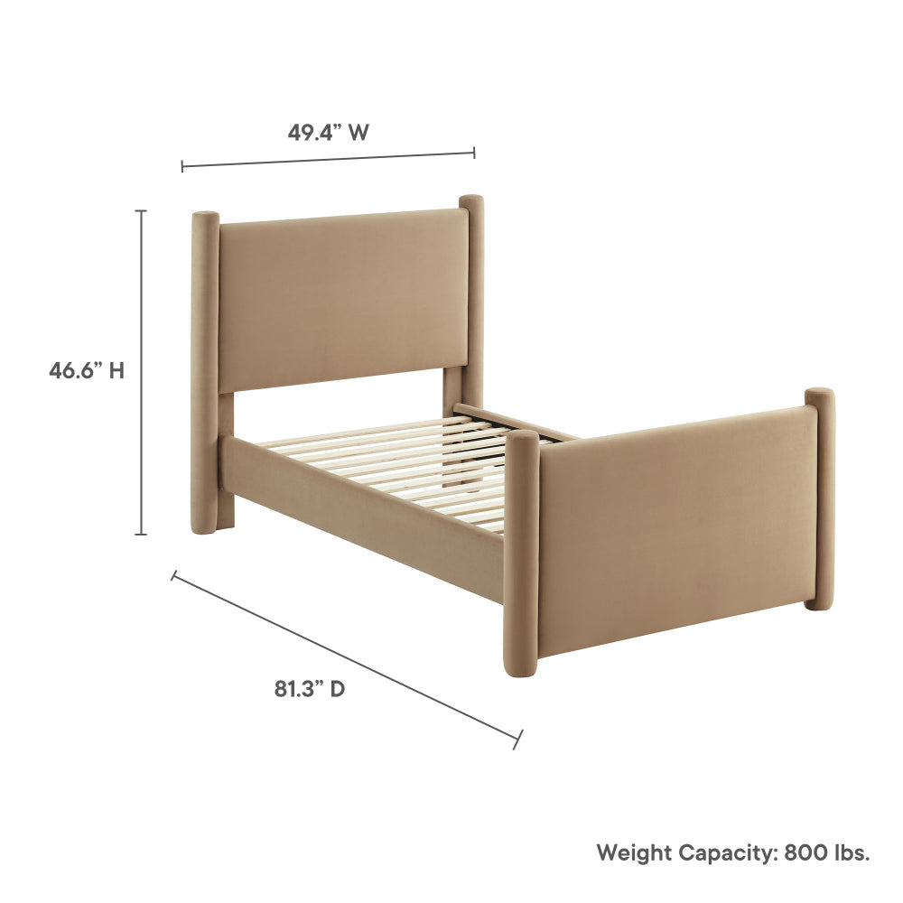 Modway Rael Twin Platform Bed Frame with Upholstered Headboard and Footboard in Taupe – Stain-Resistant Performance Velvet Twin Size Bed