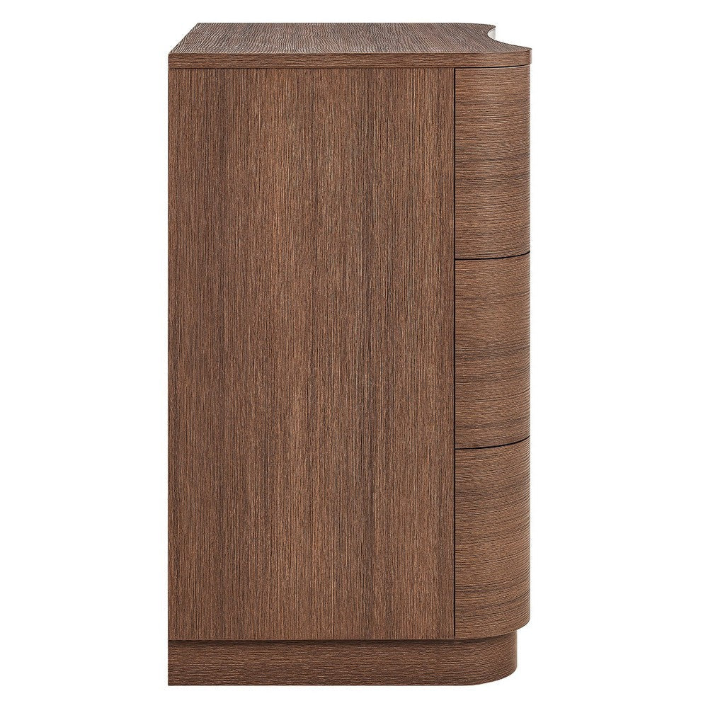 Modway Mirae 3-Drawer Curved Compact Dresser Brushed Brown Oak MDY-MOD-7230-BBO
