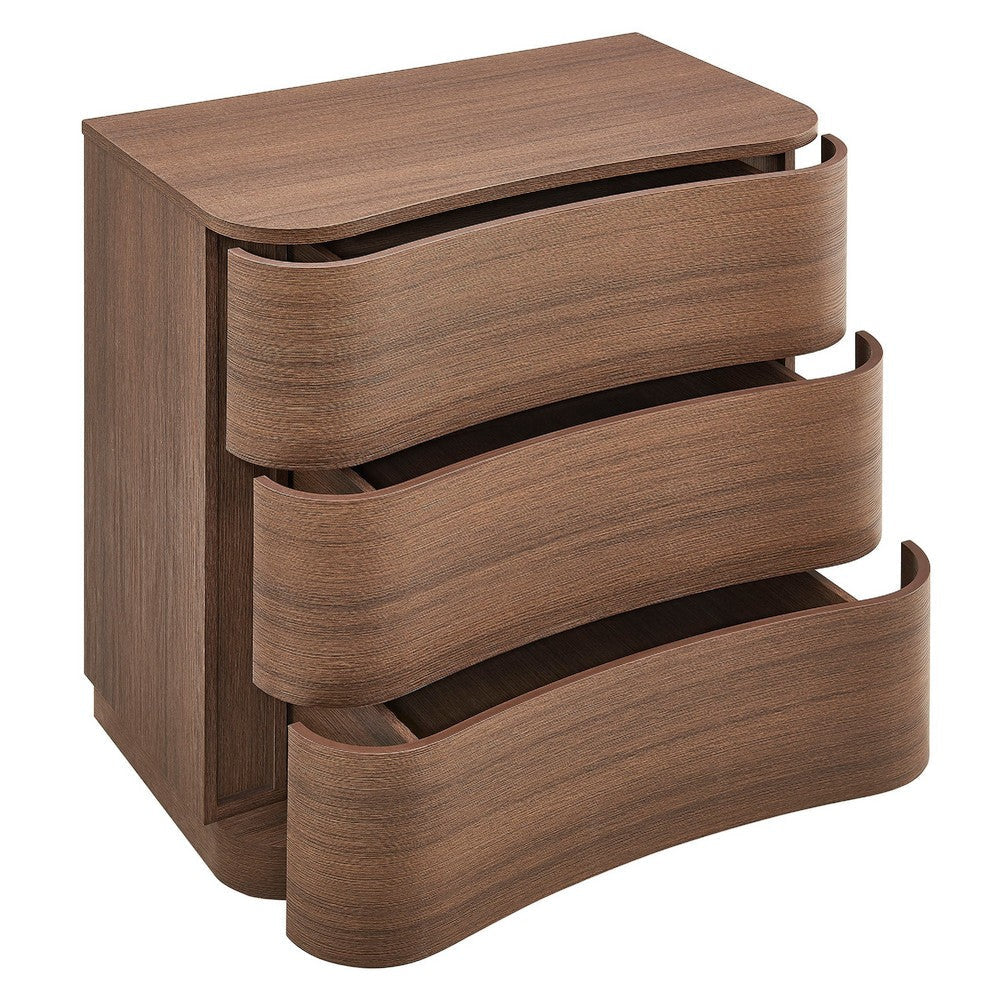 Modway Mirae 3-Drawer Curved Compact Dresser Brushed Brown Oak MDY-MOD-7230-BBO