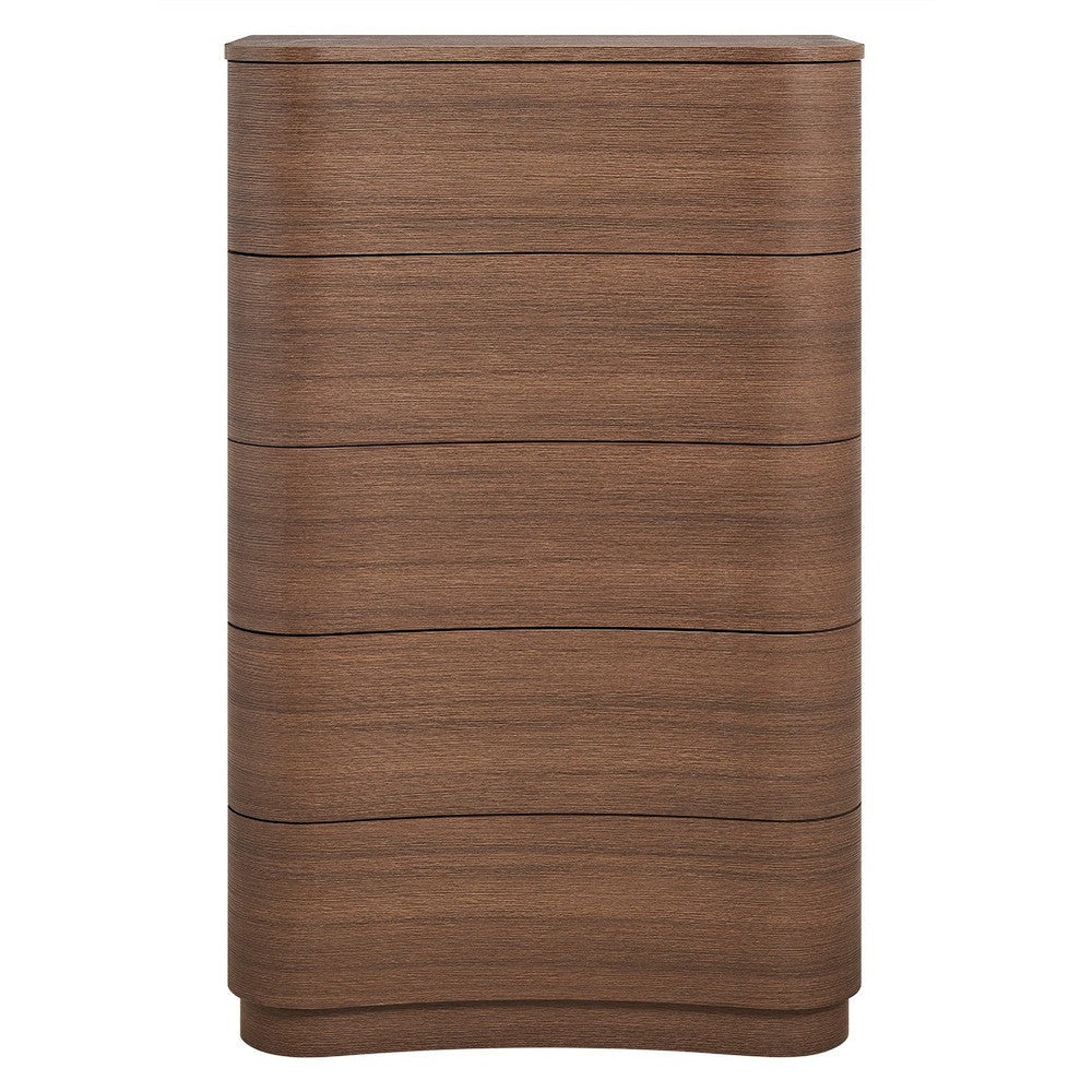 Modway Mirae 5-Drawer Curved Dresser Chest of Drawers Brushed Brown Oak MDY-MOD-7231-BBO