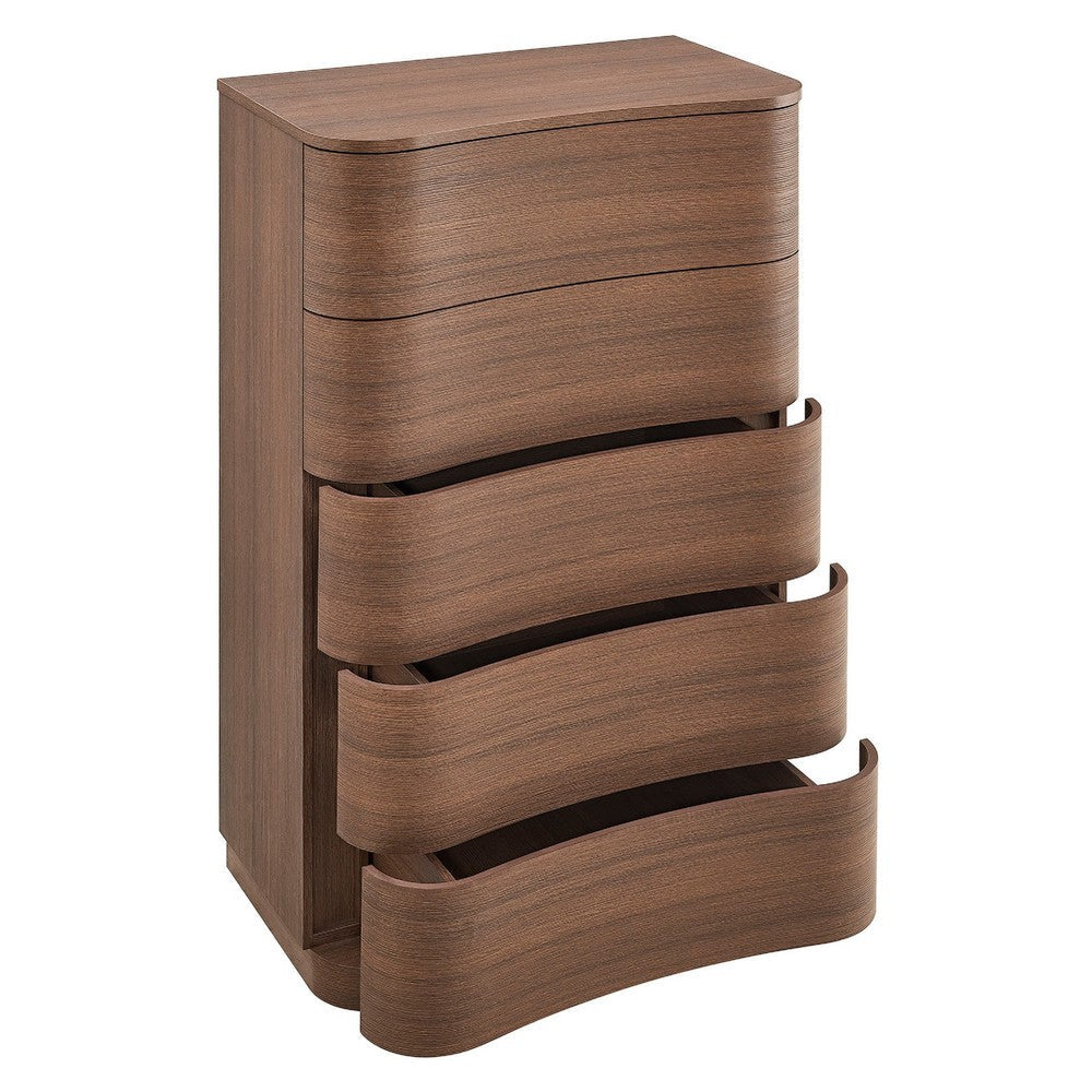 Modway Mirae 5-Drawer Curved Dresser Chest of Drawers Brushed Brown Oak MDY-MOD-7231-BBO