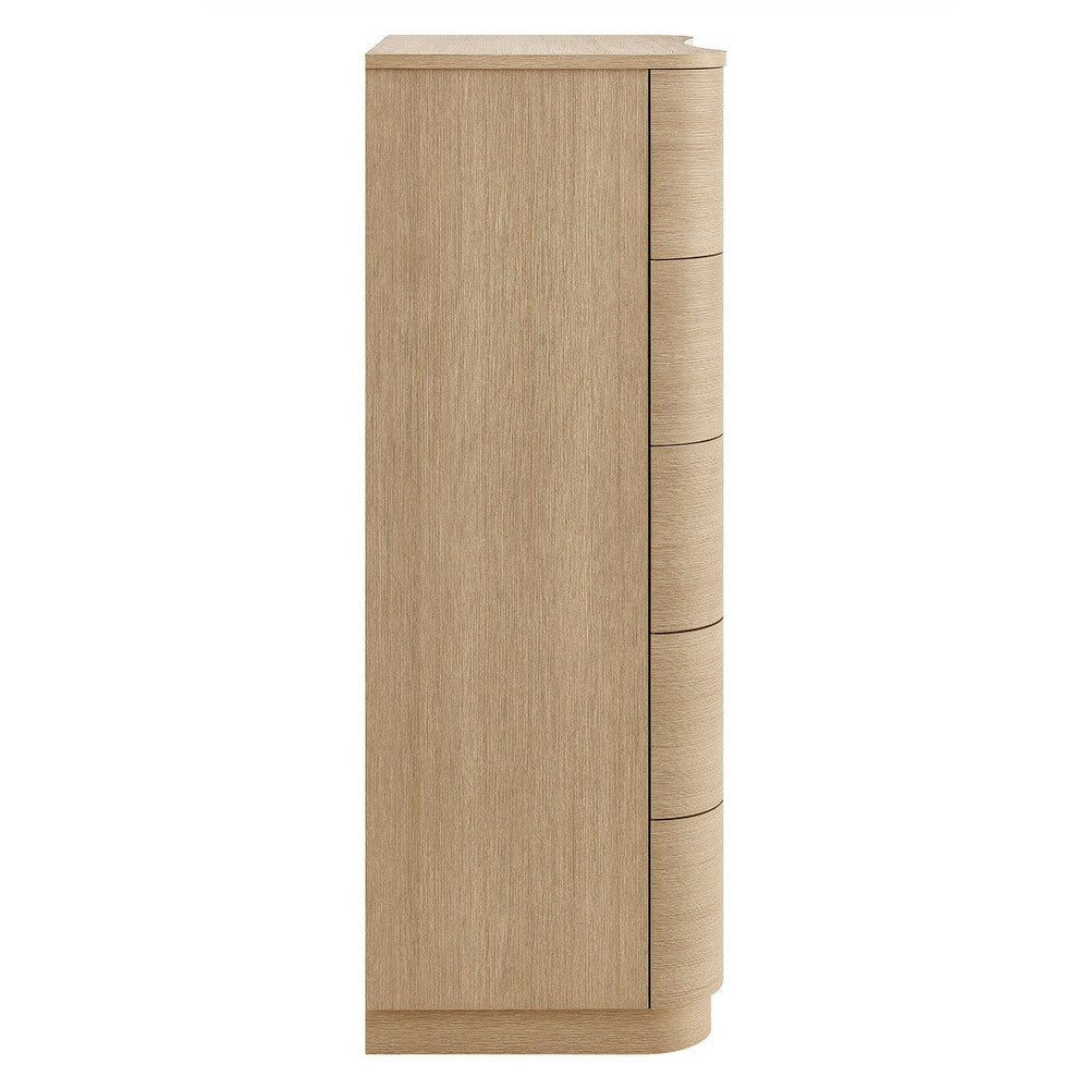 Modway Mirae 5-Drawer Curved Dresser Chest of Drawers Brushed Brown Oak MDY-MOD-7231-BBO