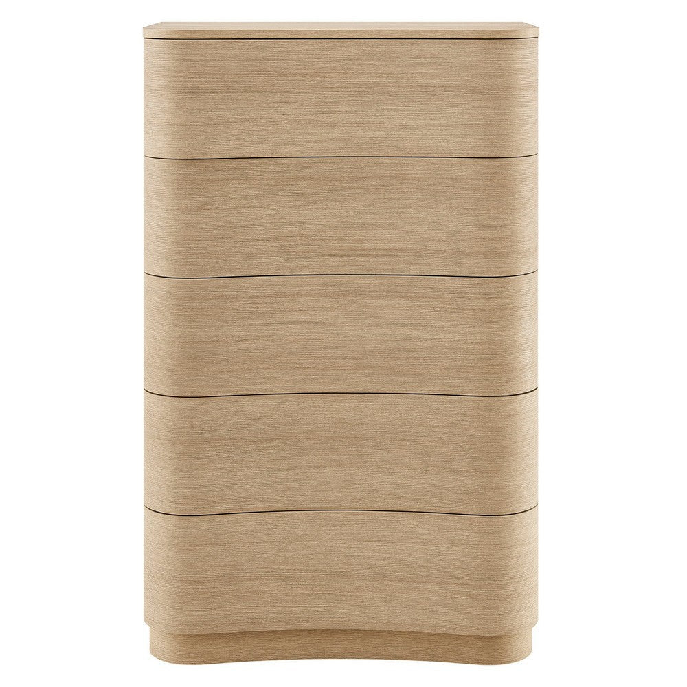 Modway Mirae 5-Drawer Curved Dresser Chest of Drawers Brushed Brown Oak MDY-MOD-7231-BBO