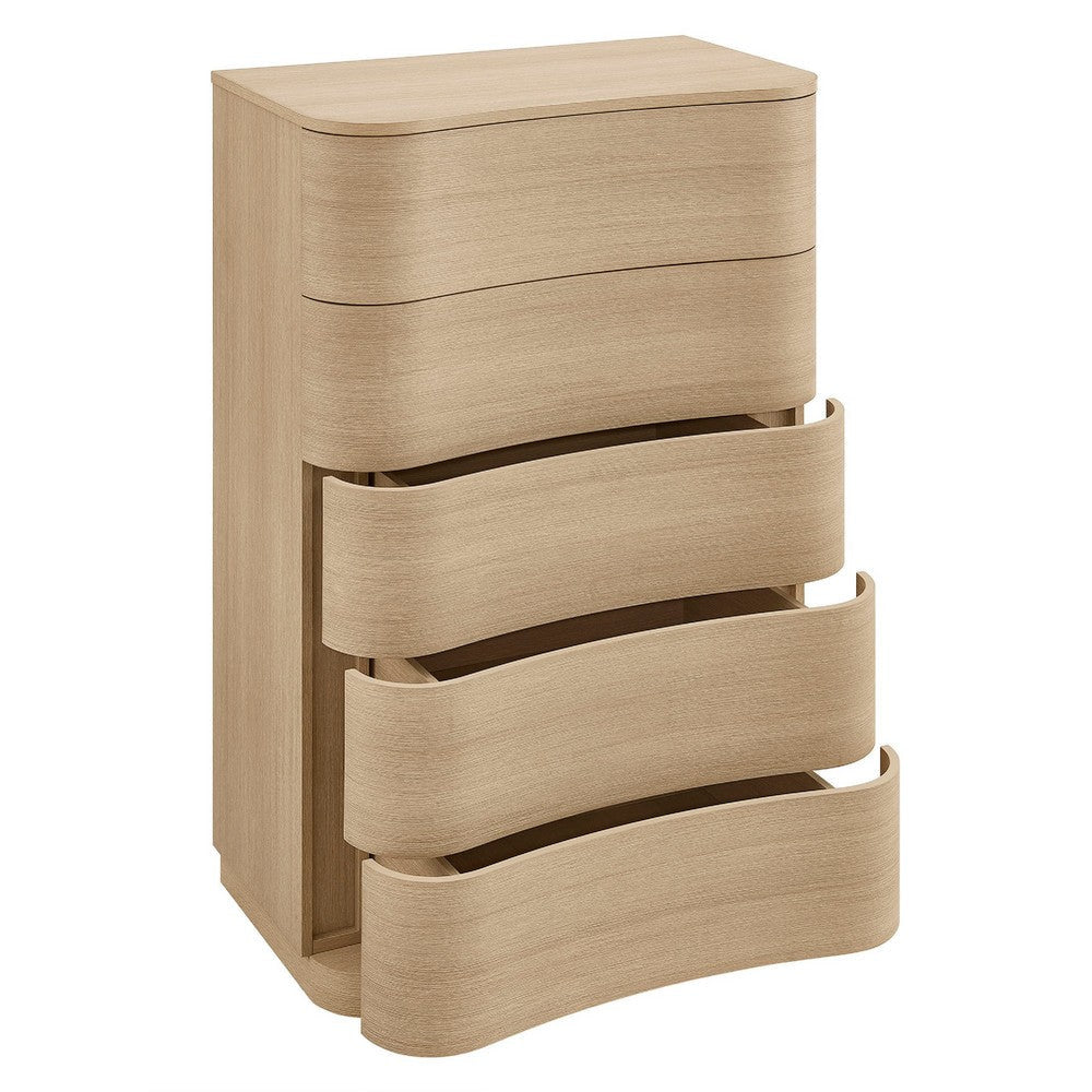 Modway Mirae 5-Drawer Curved Dresser Chest of Drawers Brushed Brown Oak MDY-MOD-7231-BBO