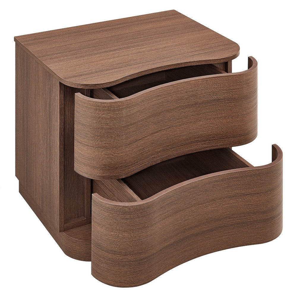 Modway Mirae 2-Drawer Curved Nightstand Brushed Brown Oak MDY-MOD-7232-BBO