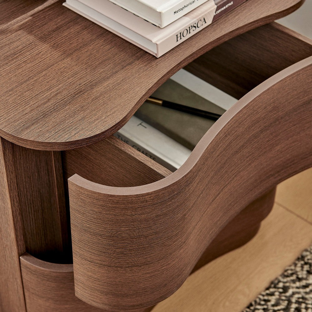 Modway Mirae 2-Drawer Curved Nightstand Brushed Brown Oak MDY-MOD-7232-BBO