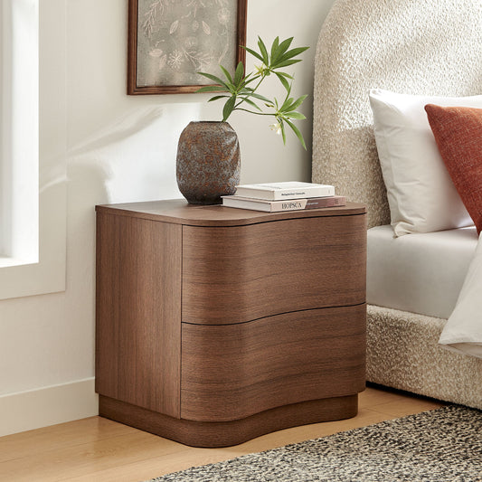 Modway Mirae 2-Drawer Curved Nightstand Brushed Brown Oak
