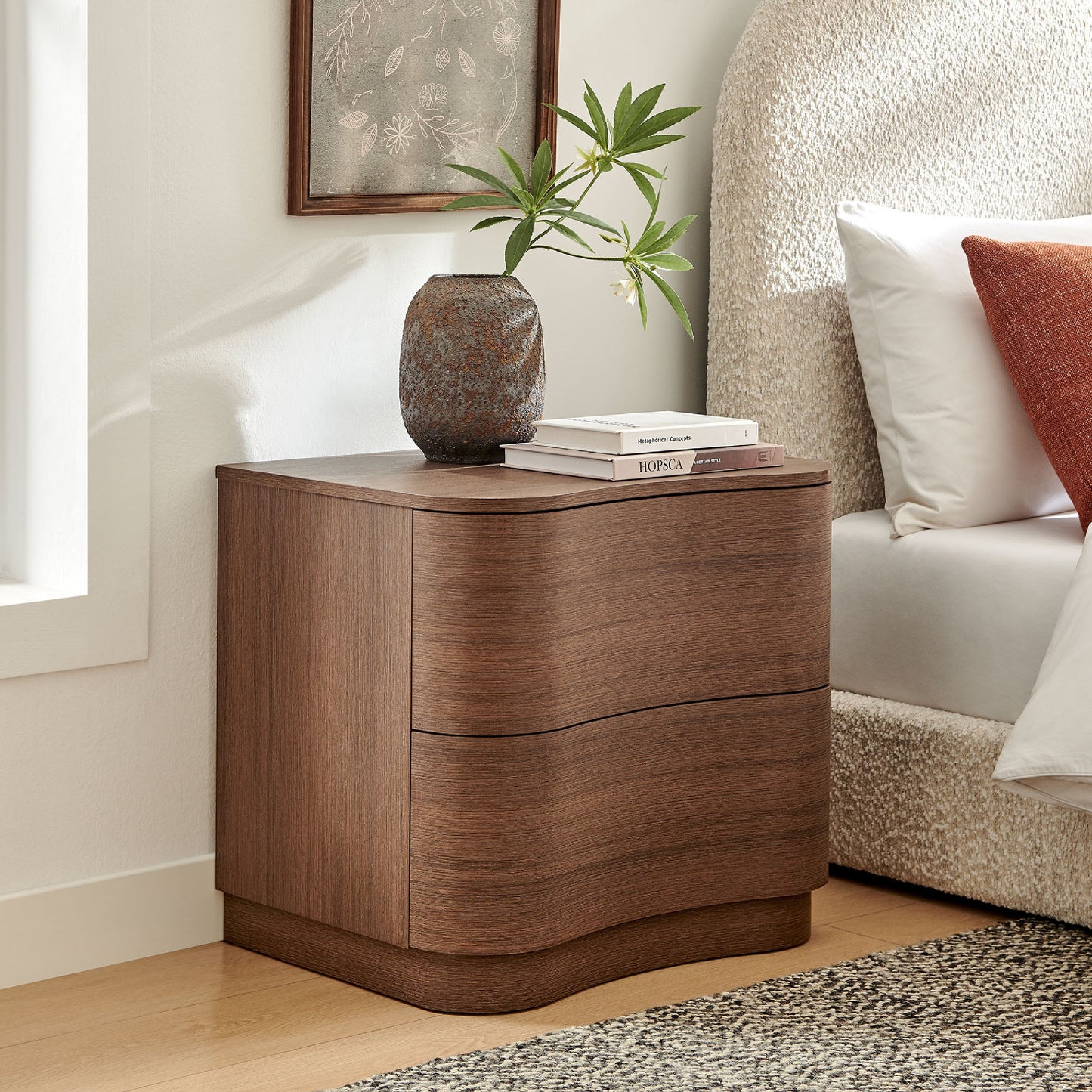 Modway Mirae 2-Drawer Curved Nightstand Brushed Brown Oak