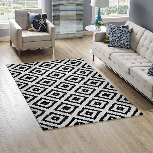 Alika Abstract Diamond Trellis 5x8 Area Rug by Modway| White