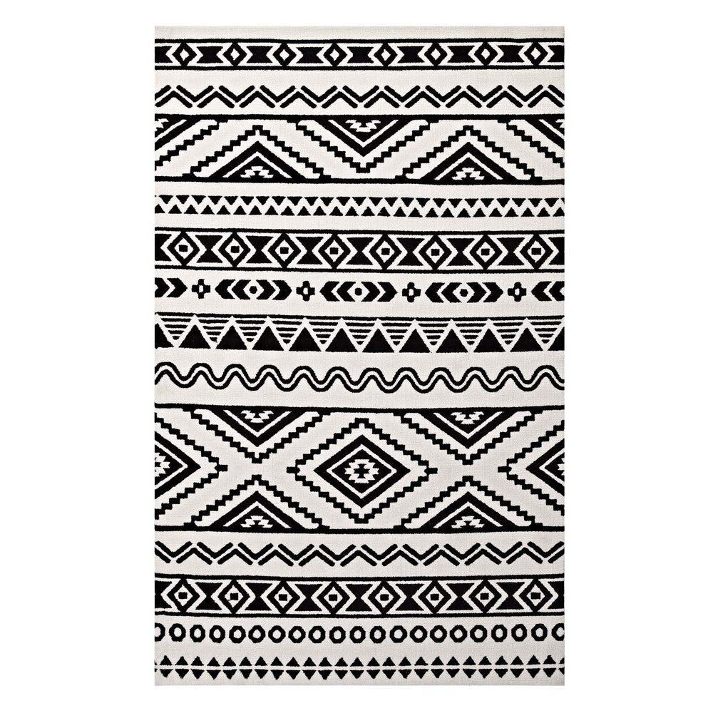 Haku Geometric Moroccan Tribal 5x8 Area Rug by Modway| White