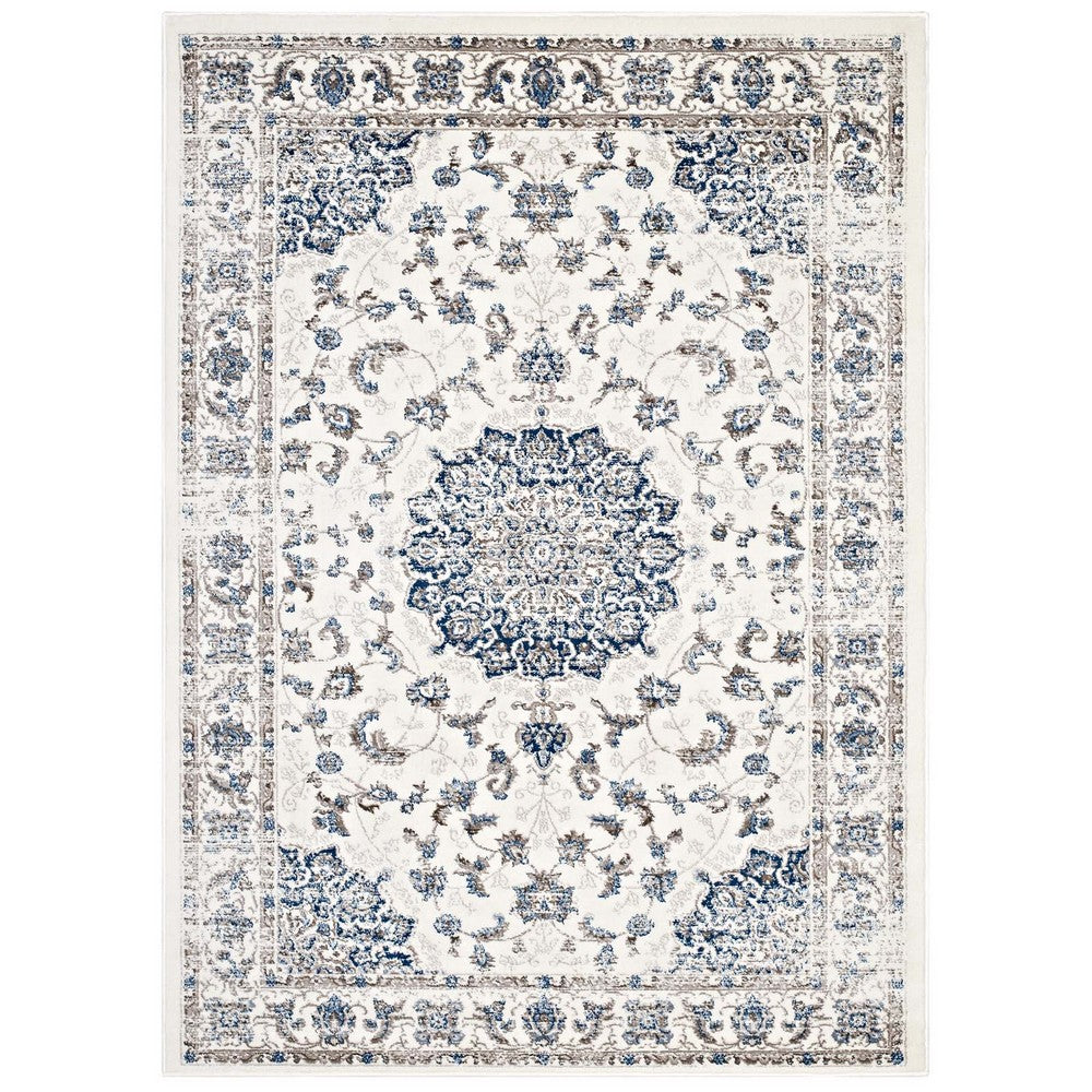 Lilja Distressed Vintage Medallion 5x8 Area Rug by Modway| White