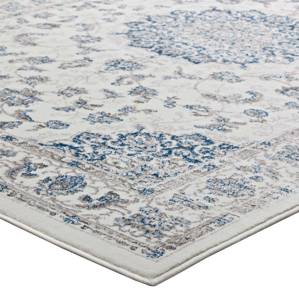 Lilja Distressed Vintage Medallion 5x8 Area Rug by Modway| White