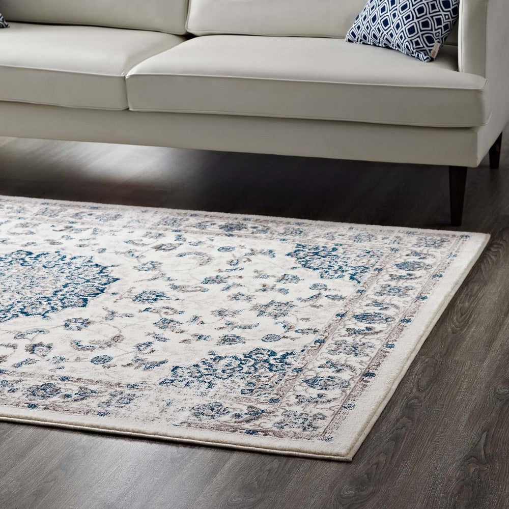 Lilja Distressed Vintage Medallion 5x8 Area Rug by Modway| White
