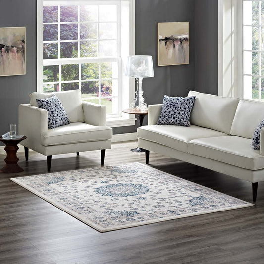 Lilja Distressed Vintage Medallion 5x8 Area Rug by Modway| White