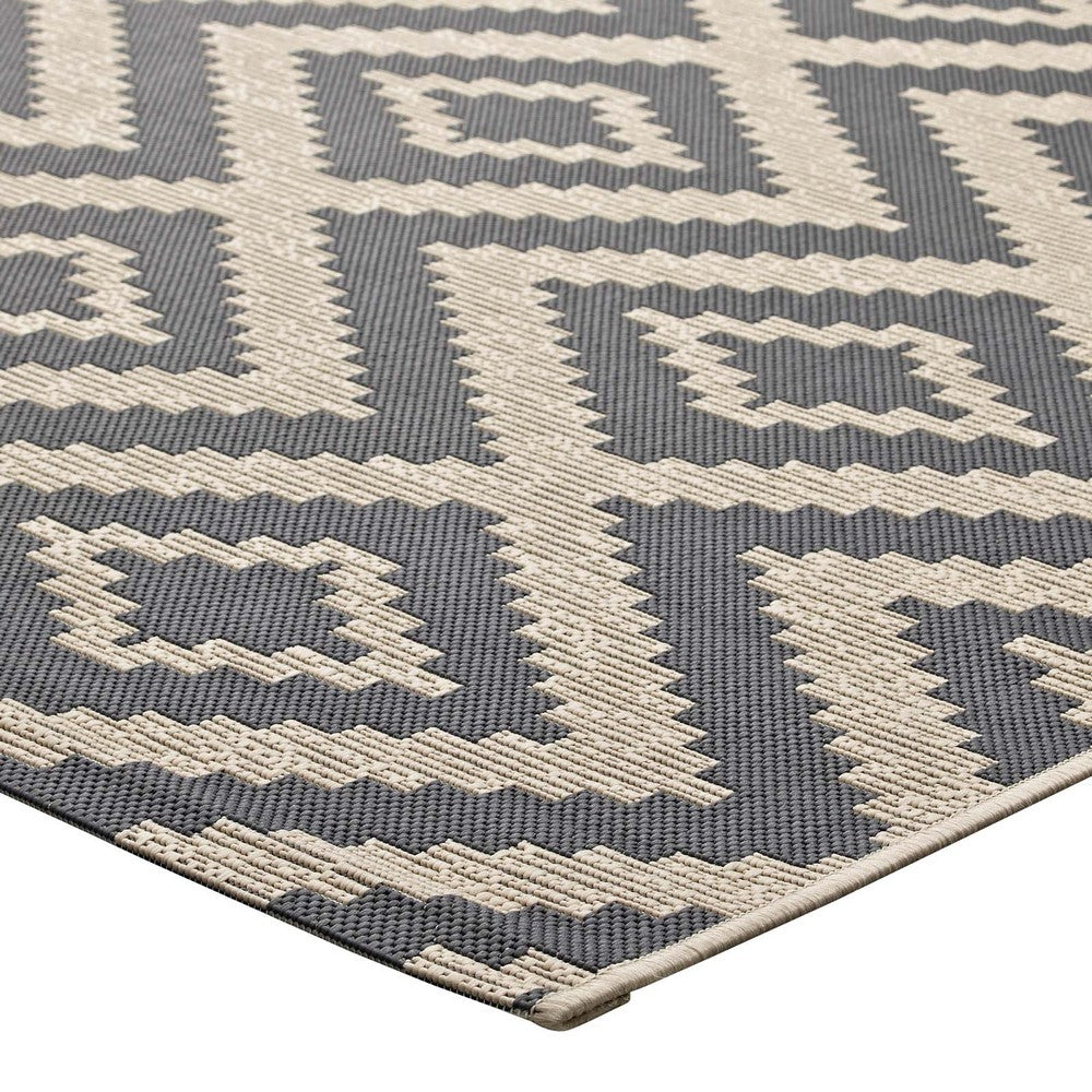 Jagged Geometric Diamond Trellis Indoor and Outdoor 8x10 Area Rug by Modway| Gray