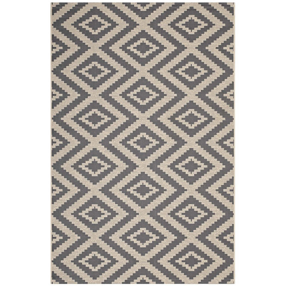 Jagged Geometric Diamond Trellis Indoor and Outdoor 8x10 Area Rug by Modway| Gray