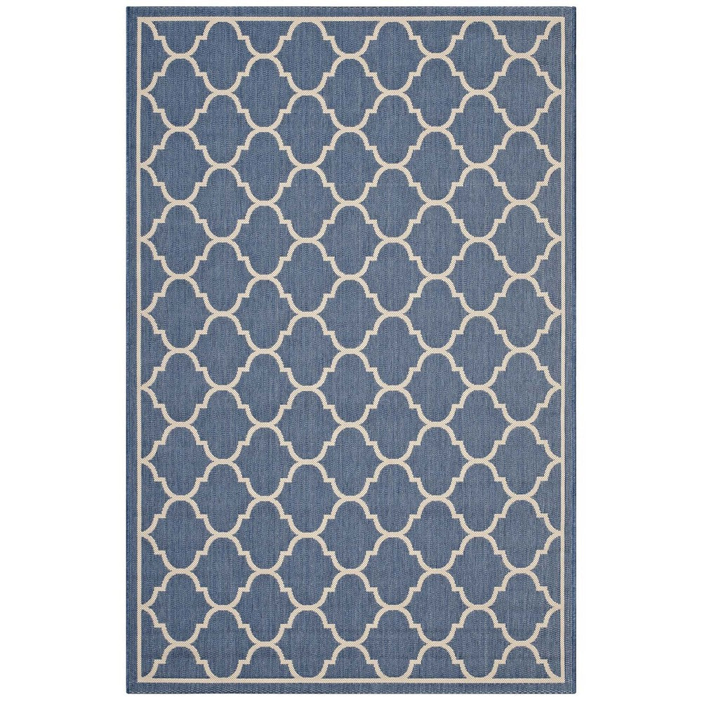 Avena Moroccan Quatrefoil Trellis Indoor and Outdoor 5x8 Area Rug by Modway| Blue