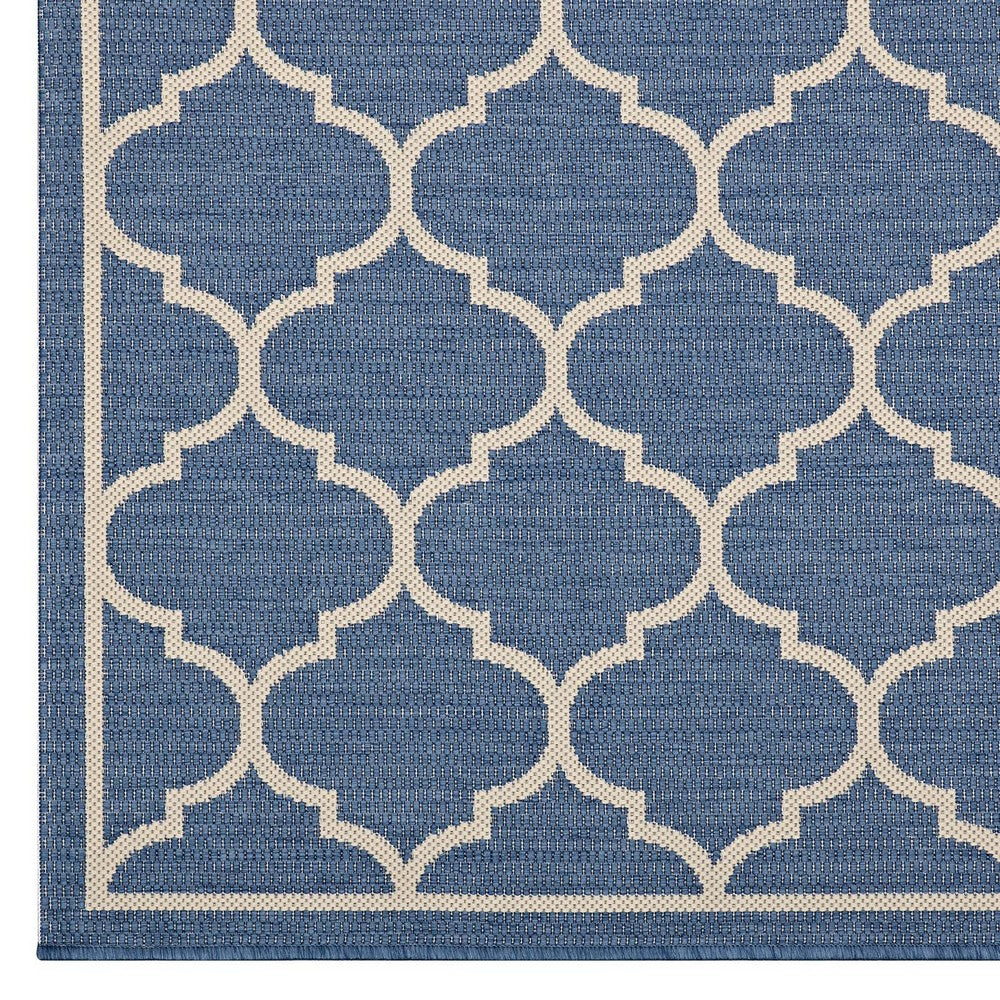 Avena Moroccan Quatrefoil Trellis Indoor and Outdoor 8x10 Area Rug by Modway| Blue