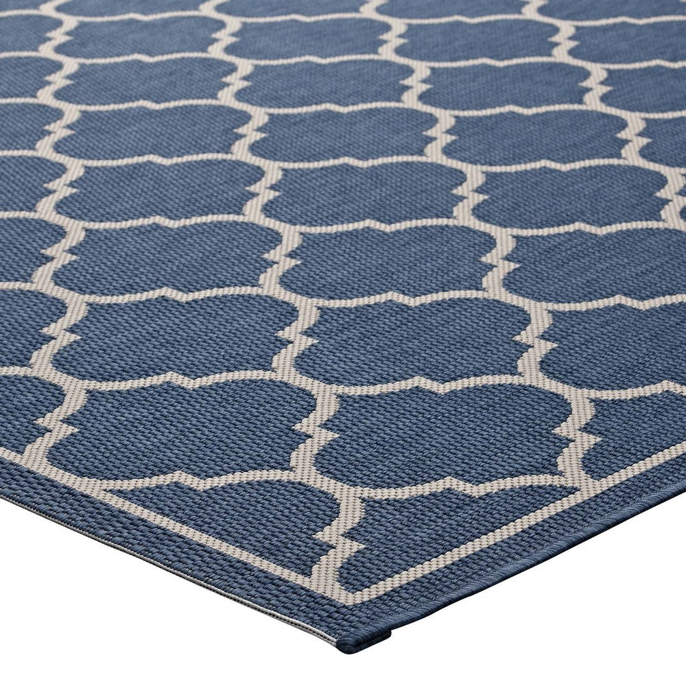 Avena Moroccan Quatrefoil Trellis Indoor and Outdoor 8x10 Area Rug by Modway| Blue