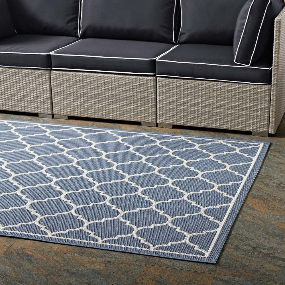 Avena Moroccan Quatrefoil Trellis Indoor and Outdoor 8x10 Area Rug by Modway| Blue