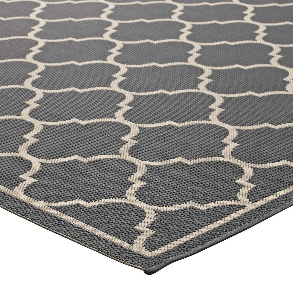 Avena Moroccan Quatrefoil Trellis Indoor and Outdoor 5x8 Area Rug by Modway| Gray